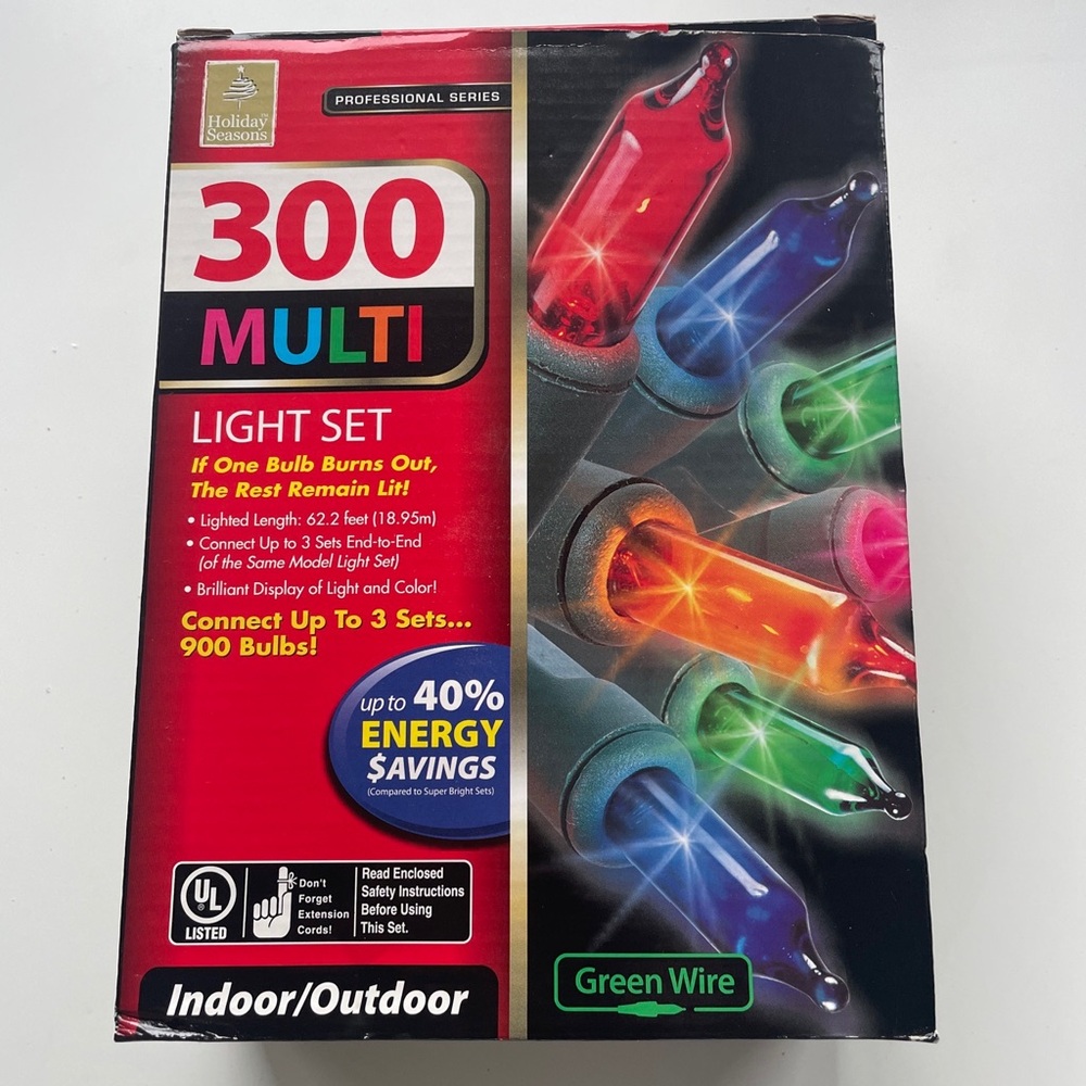 Holiday Seasons LED 300 Multi Light Set 3 Color Light Effects 3 Sets 62.2’ Workn